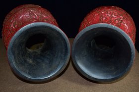 剔红雕漆漆器花瓶一对 尺寸2860厘米 重13.1公斤