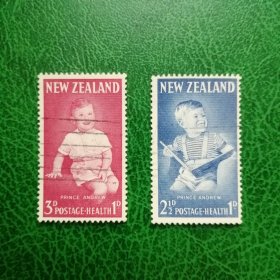 新西兰邮票1963年健康附捐雕刻版安德鲁王子 一套2全 上品信销票