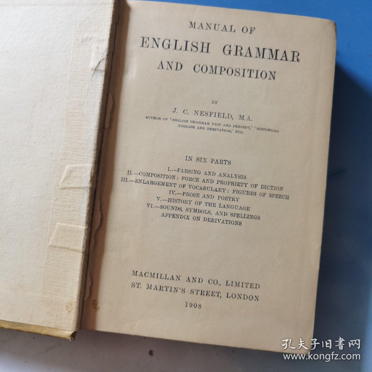 manual of english grammar and composition 手册的英语语法和写作 缺扉页