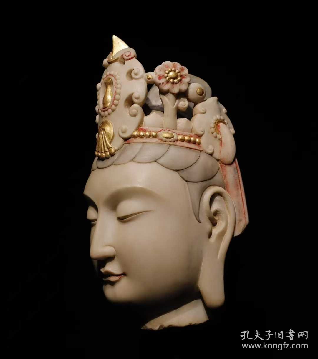 点击查看原图 (议价) 北齐汉白玉彩绘观音头高38cm_2
