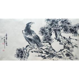 国画雄鹰图 纯手绘真迹 水墨花鸟画 三尺横幅挂画画芯