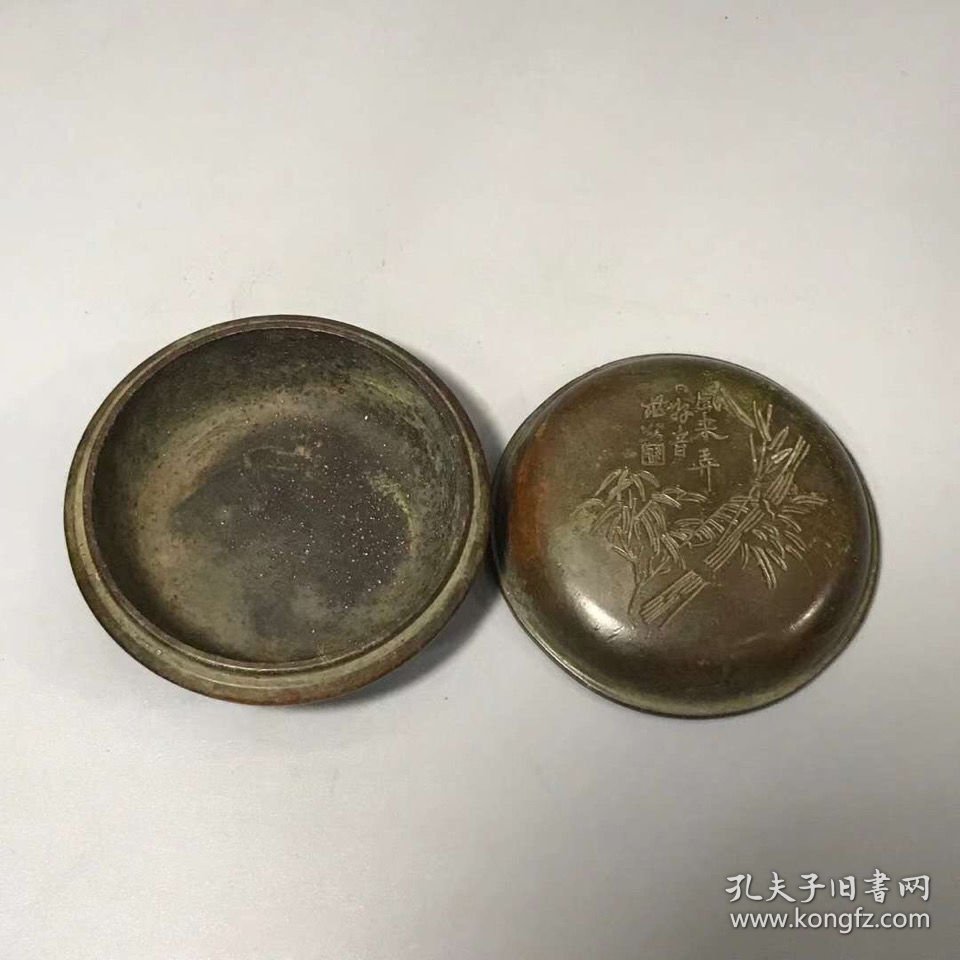 老铜器铜墨盒古玩铜器收藏 约280克