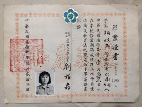1989年 臺中市居仁國民中學 畢業證書