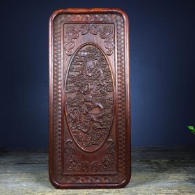 旧藏花梨木雕刻茶盘干泡台 尺寸：长35cm宽16cm高3cm 重量：660g