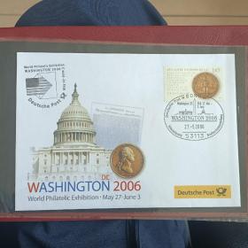 F1749外国信封 德国2006年华盛顿邮展 纪念封 贴德国06年欧元邮票 黄金诏书