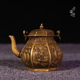仿古特价 铜器纯铜黄铜八宝壶茶壶摆件装饰工艺礼品古玩收藏品