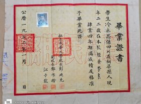 经济学家彭迪先签发/1952年私立成华大学(毕业证书)西南财经大学