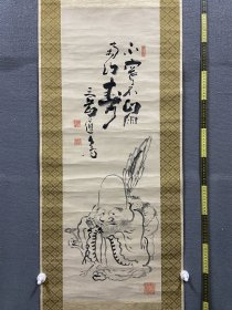 池大雅，清代中期日本名家《寿老人》题款：不骞不崩南山寿，三岳道翁