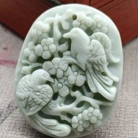 喜上眉梢吊坠挂件椭圆喜鹊梅花玉佩玉坠配饰玉佩