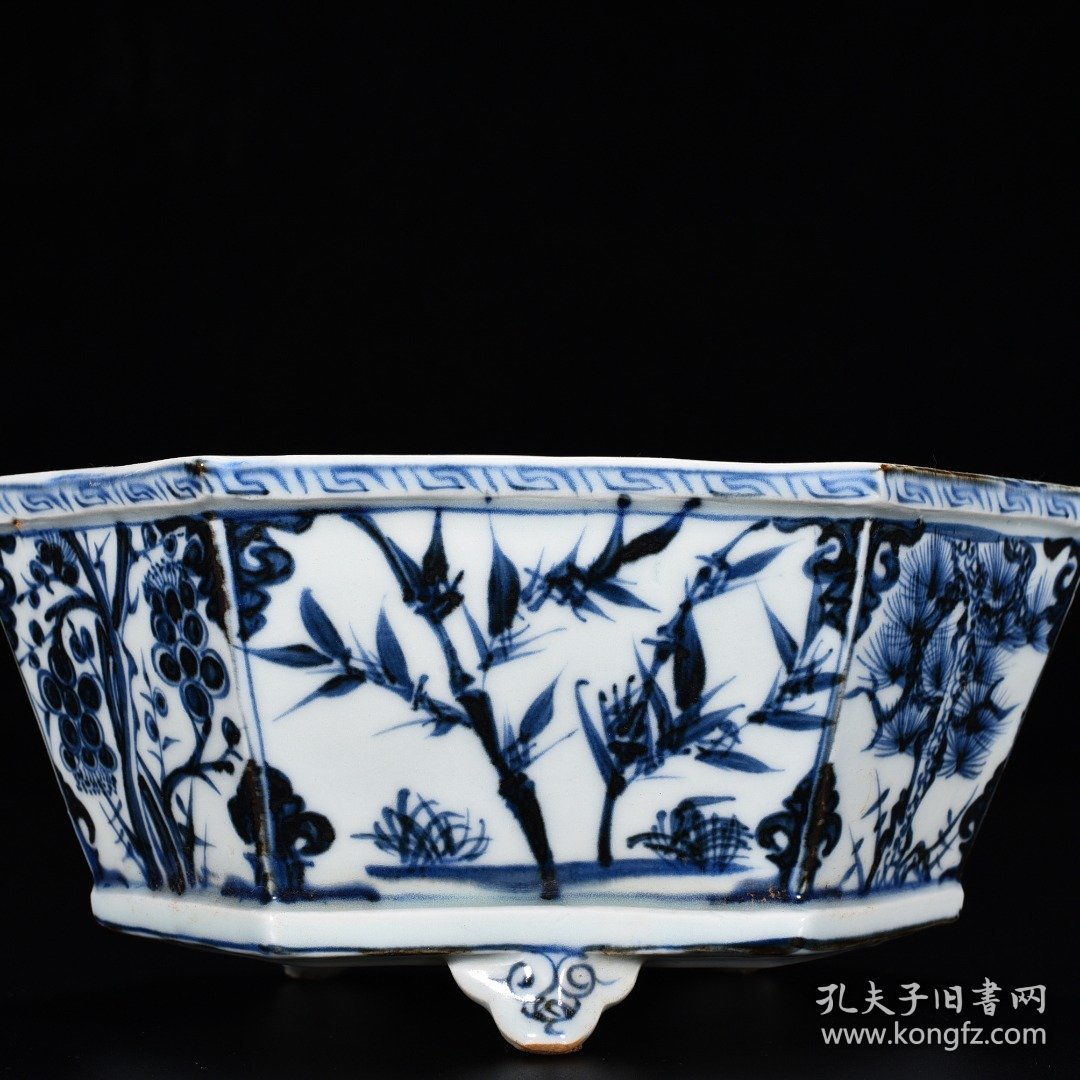 旧藏 元青花松竹梅纹六方盆 高10厘米 宽22.5厘米