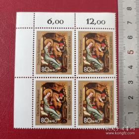 A01外国邮票 德国邮票西德1982年邮票 圣诞节 教堂绘画 1全 新 左上直角四方联 （背胶有漏胶小点）