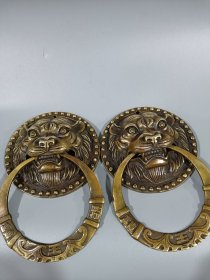 老铜器黄铜虎头大门环古玩铜器收藏 约633克