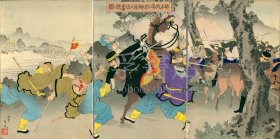 吟光【拆木城南に於て榊原少佐奮戦乃図】三枚续 战争絵
