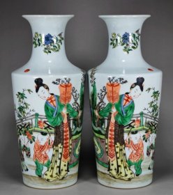 清雍正五彩三娘教子纹赏瓶古董古玩古瓷器收藏