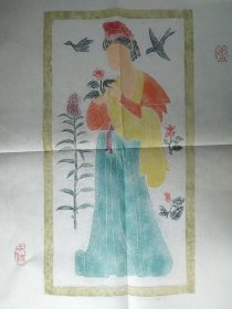 汉唐彩拓人物石刻画拓片D2一416