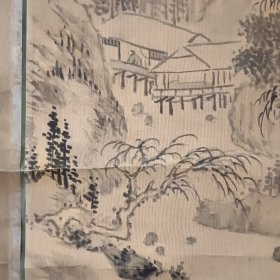 清代大幅山水画，仿元代画家王蒙，画工好，画心尺寸132*56厘米