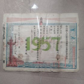 1957年广东省台山县人民委员会医药品商业企业营业执照