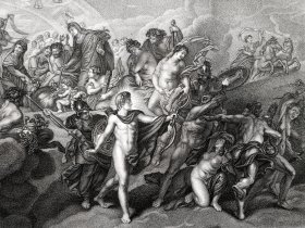 【鲁本斯】1846年铜版画№15《女王摄政，众神齐聚》(Apotheose de henri IV. REGENCE DE MARIE DE MEDICIS)--出自保罗·鲁本斯（Paul Rubens)“玛丽・德・美第奇”系列作品集-雕刻家(Gabriel )-特厚画纸51.5*33.8cm(画面37*20.5) ，8品