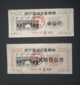 粮票 武宁县定量粮票1991年4季度两种合售