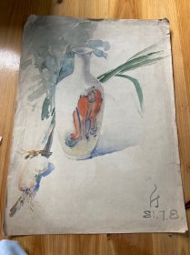 著名书画家吴一清（张充仁学生），保真保手绘。水彩一张，双面，品相如图。尺寸（50*37）cm，货号：K512