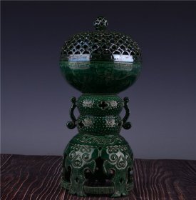 清乾隆孔雀绿釉三节熏香炉古董古玩古瓷器文玩艺术收藏品高30厘米宽14厘米