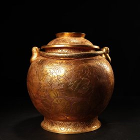 珍藏乡下收纯手工打造纯铜鎏金手提罐一个 品相完好 做工精细 重1459克 高20厘米 宽20厘米 003506