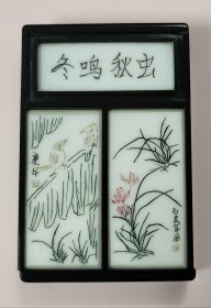 早期雕刻的花鸟山水黄蛉虫盒冬鸣秋虫