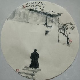 书画名家笔墨真迹，著名禅意书画家贾双林国画作品:花雨禅门寂