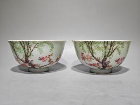 乾隆年制，珐琅彩春燕图诗文碗，高：6cm，口径：11.3cm