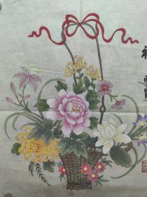 王雲霞 精品工笔花卉一副 保真包手绘