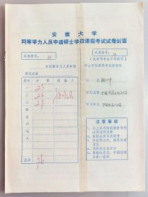 90年代安徽大学同等学力人员申请硕士学位课程考试试卷，阅卷人安徽大学古代文学教研室主任、中国古代文学重点学科带头人、中国古代散文研究会常务理事、中国骄文研究会理事、杨式太极拳的正宗传人孙以昭教授，专业中国现当代文学，课程中国传统文化与文学