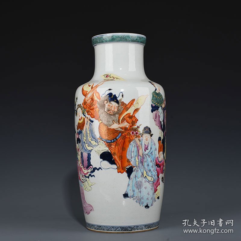 清康熙青花五彩十二花神人物瓶 44*21厘米