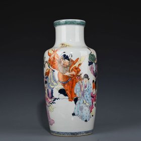 清康熙青花五彩十二花神人物瓶 44*21厘米