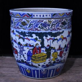 大明嘉靖年制五彩人物故事纹大画缸 规格59*56.6厘米