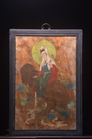 唐三彩～墙皮画【观音造像】 尺寸：宽68 高98厘米
