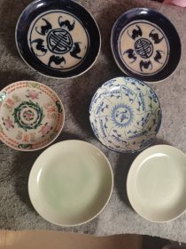 晚清民国567各种瓷盘青花盘粉彩盘豆青盘灵芝盘
