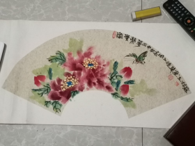 周德华扇面画  花鸟国画扇面中国书法家协会会员书画研究院院长