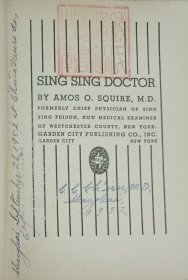 1937年英文版精装毛边本《SING SING DOCTOR》，书前贴有1952年“钱建初医师图书室”藏书票一枚，编号数量3799，可见这位钱建初医师也是一位藏书丰富的读书人。扉页钤印：钱氏建初图书之章。有手写英文记录数行。