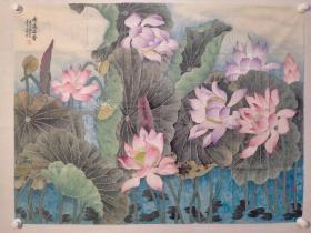 保真书画，单玉环工笔花鸟画作品《清远溢香》一幅，尺寸：92*120软片，单玉环，女，中国美术家协会北京协会会员 ，中国文联书画艺术交流中心创作员副教授，中国公共关系协会艺委会委员、北京都翰画院副院长。