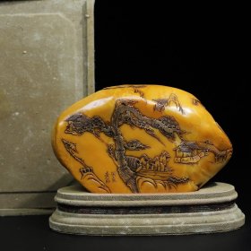 旧藏寿山石泛舟访友印章，印章长17厘米宽5.5厘米高10.5厘米，净重1265克