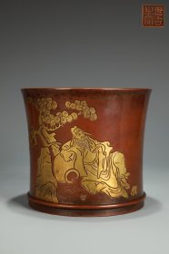明 铜胎太白醉酒图笔筒