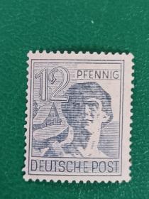 德国邮票 1947年英美法盟军占领区 各种图案 工人 1枚新