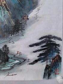保真书画,何海霞入室弟子,陈君四尺斗方《松云拥青山》山水一幅,纸本画心,尺寸:69*64