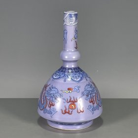 古董瓷器古玩陶瓷杂项收藏大清乾隆年制紫釉海水龙纹小赏瓶摆件