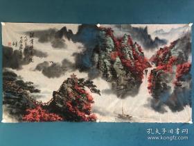 江苏著名画家-苏青松 精品设色山水绘画一幅。125cmx65cm