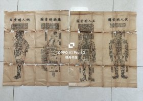 清代中医中药重要文献： 针灸推拿经络正骨所用图， 伏人明堂图，侧人明堂图 ，脏腑明堂图， 正人明堂图 一套2种，总尺寸，长108厘米，宽62厘米