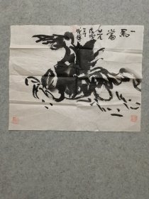 旧国画软片 一马当先 原稿手绘真迹 画心软片尺寸40*50厘米