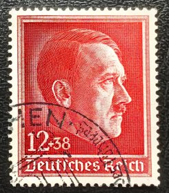 2-163，德国1938年邮票，49岁生日，上品信销1全。二战集邮。人物肖像。