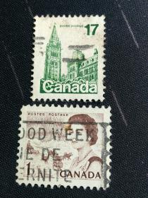 外国邮票  加拿大 早期邮票2枚