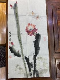 包邮：河北名家 江立社 国画作品《蜻蜓花卉》尺寸68厘米Ｘ34厘米